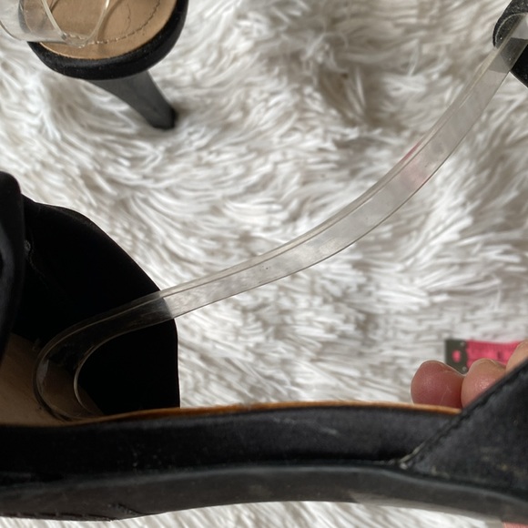 Black satin bow ankle wrap sandals, size 6 1/2 - Picture 9 of 12